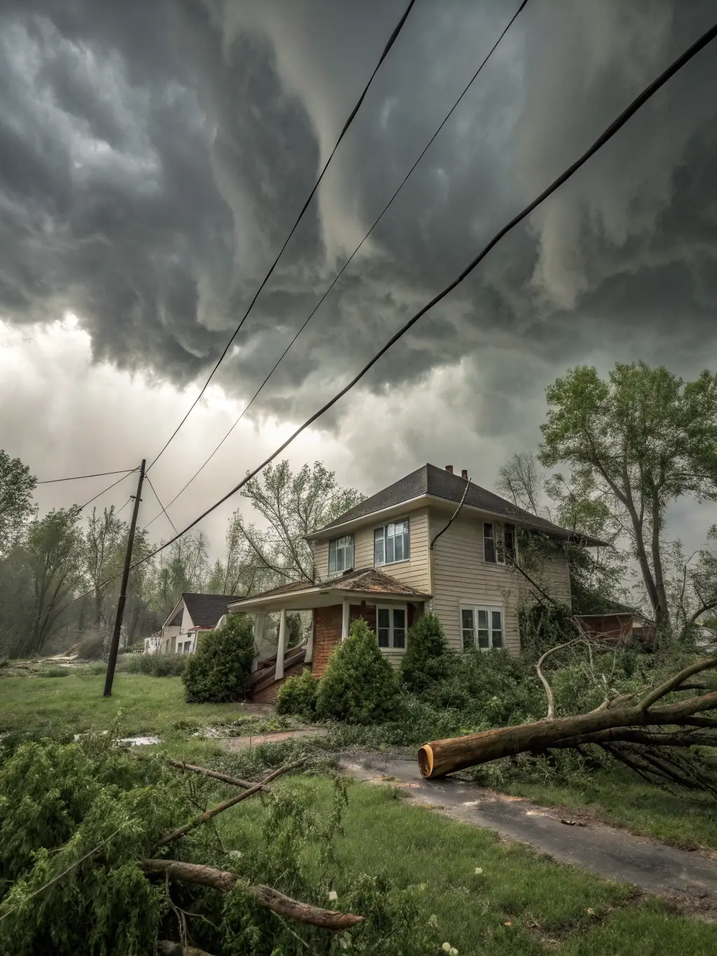 A property severely damaged by a recent storm, with debris and structural damage, demonstrating the storm recovery services provided by Water Rescue NJ.