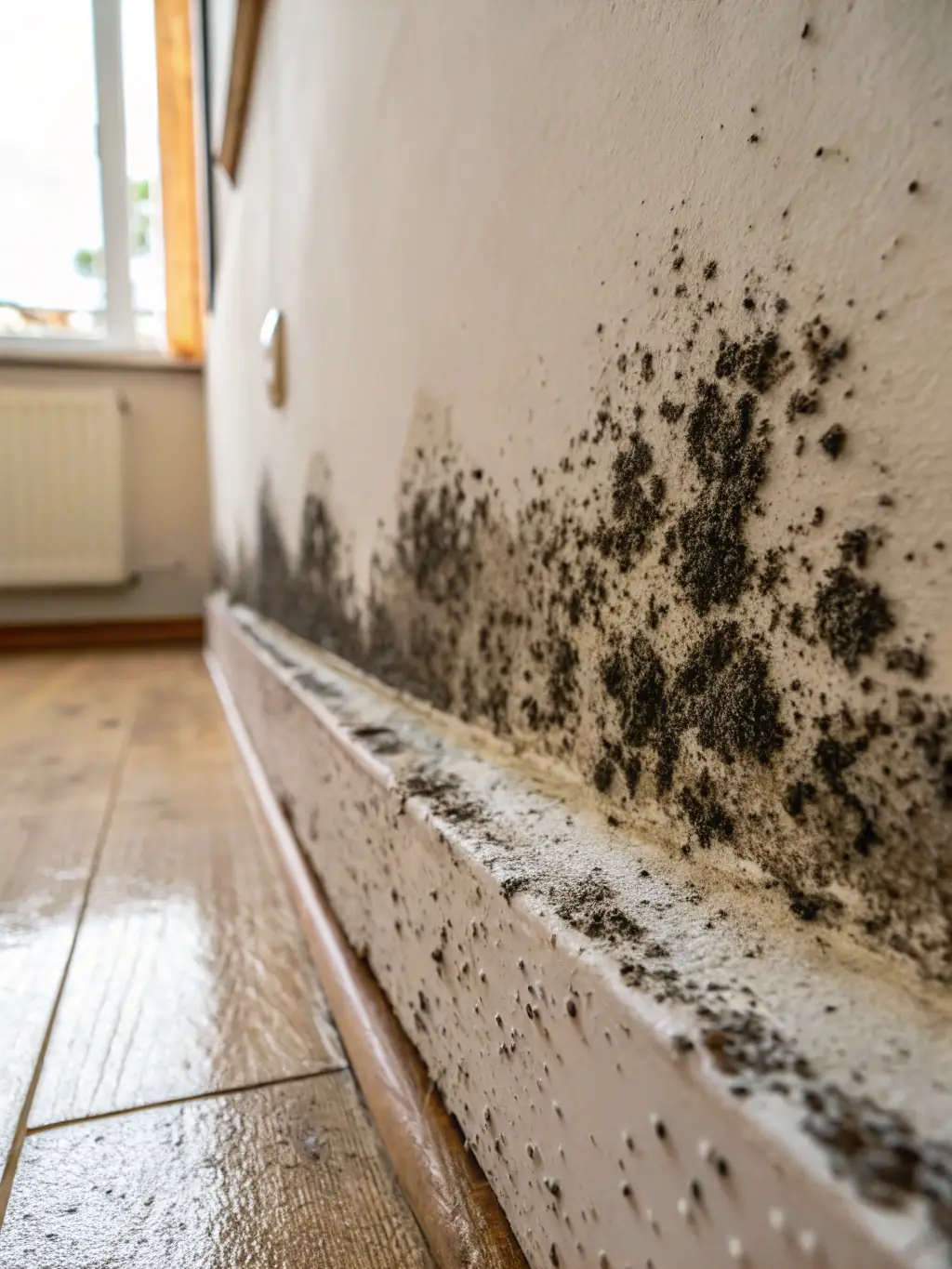 Mold growth on a damp wall, indicating the need for professional mold remediation to ensure a healthy and safe living environment.